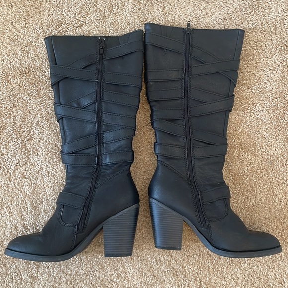 Madden Girl Strappy Knee-High Boots with Heels - Picture 2 of 4